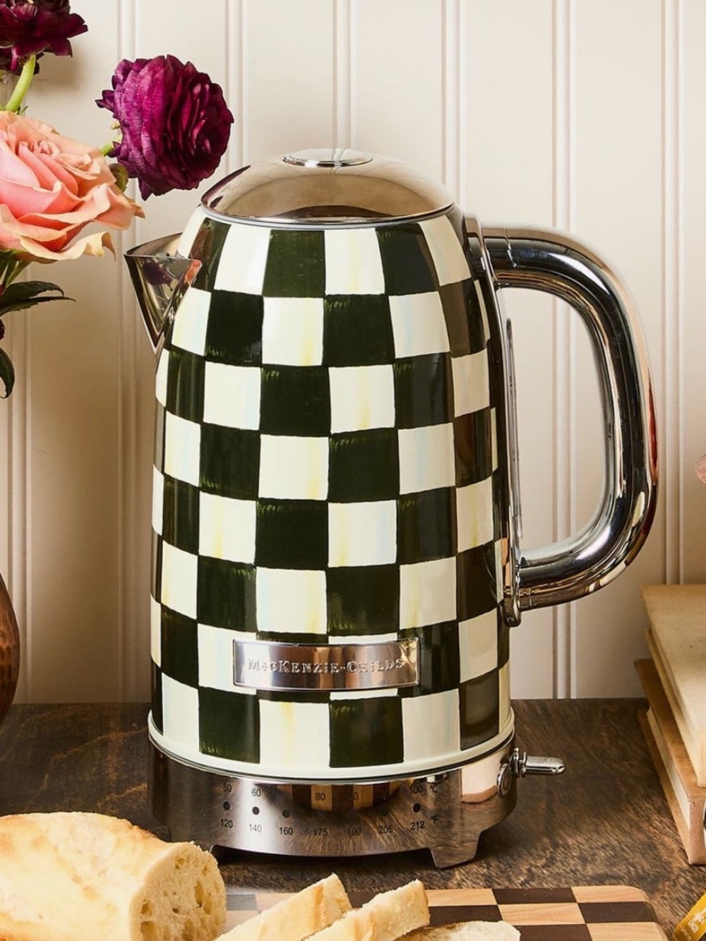 Mackenzie Childs Black White Courtly Check Electric Kettle NWOB
